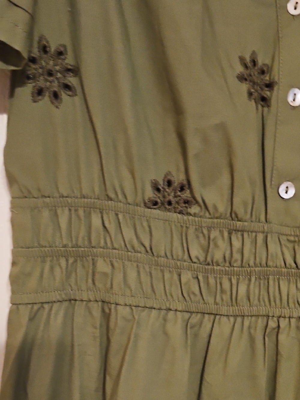 NWT Embroidered, Tiered Dress - Olive Green Cotton - Picture 6 of 13